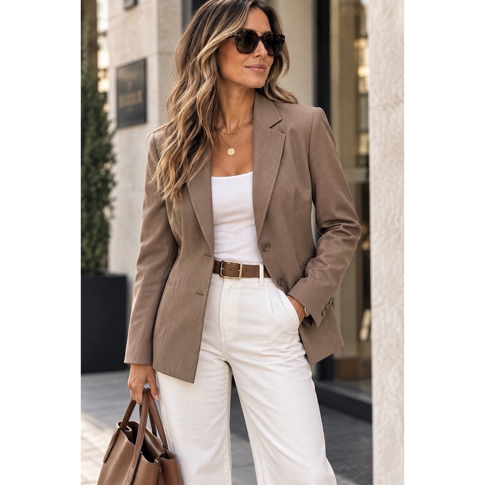 Express Design Studio Y2K Blazer Womens 6 Khaki Classic Premiere Stretch Retro S